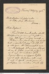 Nachlass Franz Steindachner, Brief von Giuseppe Scarpa an Franz Steindachner (08.01.1906), Inv.Nr. 440.02, Seite 1